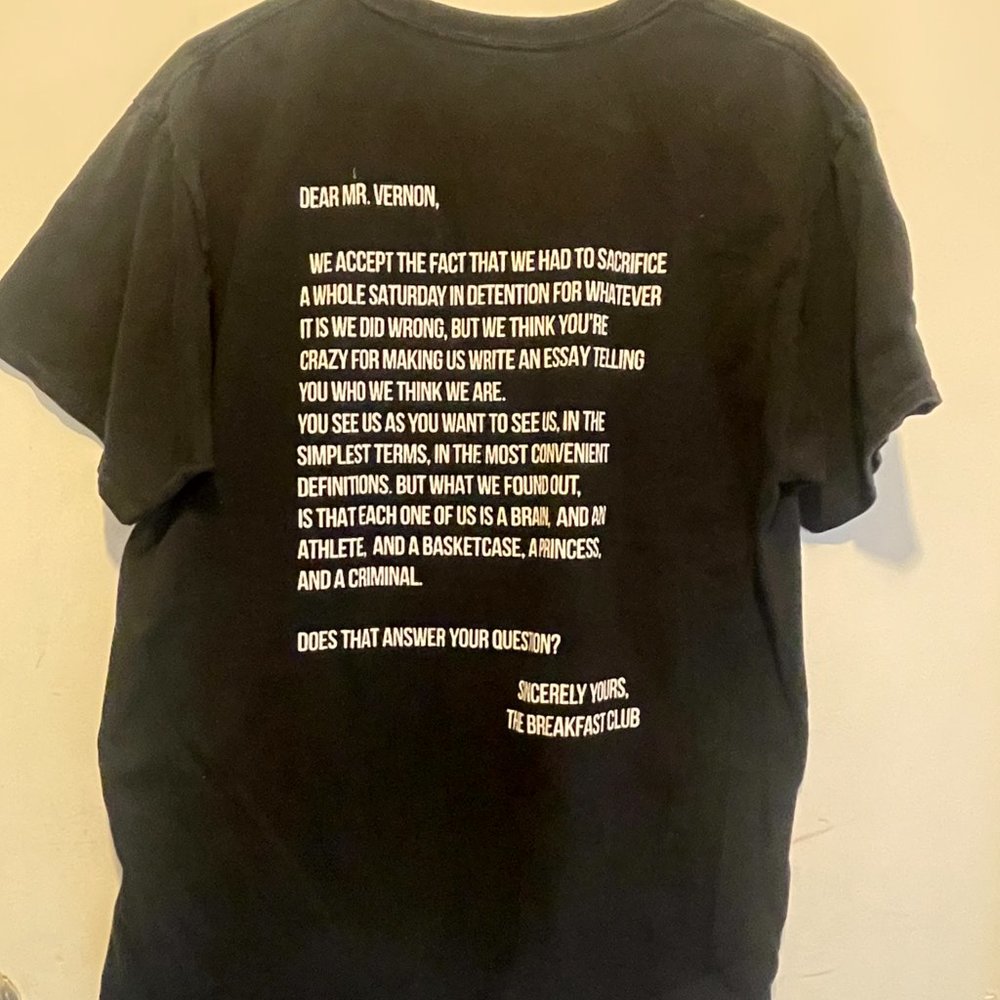 The Breakfast Club Shirt Sincerely Yours Womens Short Sleeve Black (105) - Picture 2 of 3